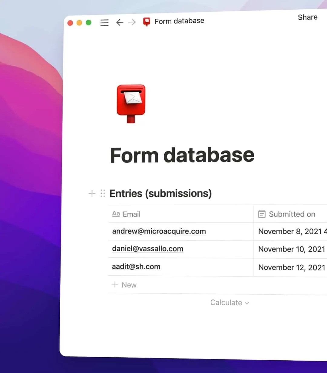 screenshot of Simple Notion Forms